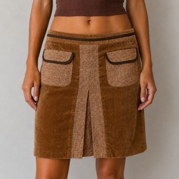 LOFT Dresses & Skirts - Loft Y2K Corduroy Skirt Womens 6 Brown Tweed Trim Knee Length Fall Office